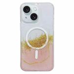 For iPhone 15 Plus MagSafe Gilding Hybrid Clear TPU Phone Case(Pink)