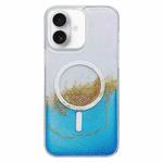 For iPhone 16 Gilding MagSafe Hybrid Clear TPU Phone Case(Blue)