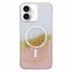 For iPhone 16 Plus Gilding MagSafe Hybrid Clear TPU Phone Case(Pink)