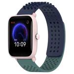 For Amazfit Pop Pro 20mm Holes Breathable 3D Dots Silicone Watch Band(Midnight Blue+ Olive Green)