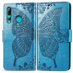 Butterfly Love Flowers Embossing Horizontal Flip Leather Case for Huawei Y9 Prime (2019), with Holder & Card Slots & Wallet & Lanyard(Blue)