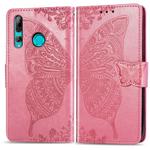 Butterfly Love Flowers Embossing Horizontal Flip Leather Case for Huawei Y9 Prime (2019), with Holder & Card Slots & Wallet & Lanyard(Pink)