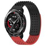 For Honor Watch GS Pro 22mm Holes Breathable 3D Dots Silicone Watch Band(Black+Red)