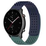 For Amazfit GTR 2e 22mm Holes Breathable 3D Dots Silicone Watch Band(Midnight Blue+ Olive Green)