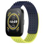 For Amazfit Bip 5 22mm Holes Breathable 3D Dots Silicone Watch Band(Midnight Blue+ Lime Green)