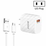 TE-005 QC3.0 18W USB Fast Charger with 1m 3A USB to Micro USB Cable, US Plug(White)