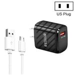 TE-005 QC3.0 18W USB Fast Charger with 1m 3A USB to Micro USB Cable, US Plug(Black)