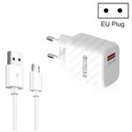 TE-005 QC3.0 18W USB Fast Charger with 1m 3A USB to Micro USB Cable, EU Plug(White)