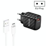TE-005 QC3.0 18W USB Fast Charger with 1m 3A USB to Type-C Cable, EU Plug(Black)