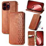 For iPhone 15 Pro Max Cubic Grid Pressed Magnetic Leather Phone Case(Brown)