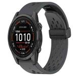 For Garmin Epix Pro 42mm 20mm Folding Buckle Hole Silicone Watch Band(Dark Gray)