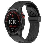 For Garmin Fenix 7S Solar 20mm Folding Buckle Hole Silicone Watch Band(Black)