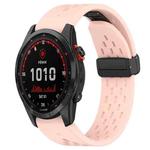 For Garmin Fenix 7S Solar 20mm Folding Buckle Hole Silicone Watch Band(Pink)