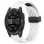 For Garmin Fenix 7S Sapphire Solar 20mm Folding Buckle Hole Silicone Watch Band(White)