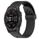 For Garmin Fenix 7S Sapphire Solar 20mm Folding Buckle Hole Silicone Watch Band(Black)