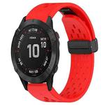 For Garmin Fenix 6S Pro 20mm Folding Buckle Hole Silicone Watch Band(Red)