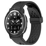 For Garmin Instinct Crossover 22mm Folding Buckle Hole Silicone Watch Band(Black)
