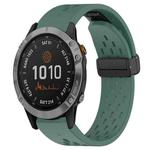 For Garmin Fenix 7 Hole Folding Buckle 22mm Silicone Watch Band(Dark Green)