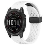 For Garmin Fenix 7 Sapphire Solar 22mm Folding Buckle Hole Silicone Watch Band(White)