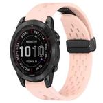 For Garmin Fenix 7 Sapphire Solar Hole Folding Buckle 22mm Silicone Watch Band(Pink)