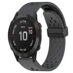 For Garmin Fenix 6 Pro GPS 22mm Folding Buckle Hole Silicone Watch Band(Dark Gray)