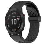 For Garmin Fenix 6 Sapphire GPS 22mm Folding Buckle Hole Silicone Watch Band(Black)