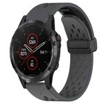 For Garmin Fenix 5 22mm Folding Buckle Hole Silicone Watch Band(Dark Gray)