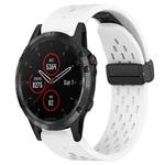 For Garmin Fenix 5 Plus 22mm Folding Buckle Hole Silicone Watch Band(White)