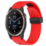 For Garmin Quatix 7 Pro 22mm Folding Buckle Hole Silicone Watch Band(Red)