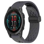 For Garmin Fenix E 47mm Hole Folding Buckle 22mm Silicone Watch Band(Dark Gray)