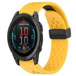 For Garmin Fenix E 47mm Hole Folding Buckle 22mm Silicone Watch Band(Yellow)