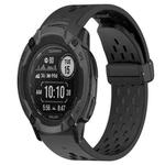 For Garmin Instinct 2X Solar 26mm Folding Buckle Hole Silicone Watch Band(Black)