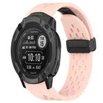 For Garmin Instinct 2X Solar 26mm Folding Buckle Hole Silicone Watch Band(Pink)