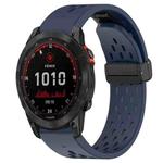 For Garmin Fenix 7X Solar 26mm Folding Buckle Hole Silicone Watch Band(Midnight Blue)