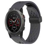 For Garmin Fenix 5X Sapphire 26mm Folding Buckle Hole Silicone Watch Band(Dark Gray)