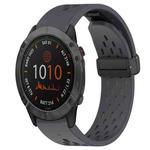 For Garmin Fenix 6X 26mm Folding Buckle Hole Silicone Watch Band(Dark Gray)