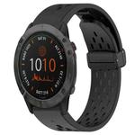 For Garmin Fenix 6X 26mm Folding Buckle Hole Silicone Watch Band(Black)