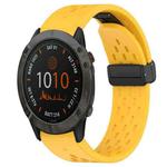 For Garmin Fenix 6X 26mm Folding Buckle Hole Silicone Watch Band(Yellow)