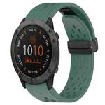 For Garmin Fenix 6X 26mm Folding Buckle Hole Silicone Watch Band(Dark Green)