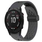 For Garmin Fenix 6X Sapphire Hole Folding Buckle 26mm Silicone Watch Band(Dark Gray)