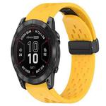 For Garmin Fenix 7X Pro 51mm 26mm Folding Buckle Hole Silicone Watch Band(Yellow)