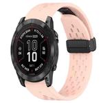 For Garmin Fenix 7X Pro 51mm 26mm Folding Buckle Hole Silicone Watch Band(Pink)