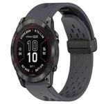 For Garmin Fenix 7X 26mm Folding Buckle Hole Silicone Watch Band(Dark Gray)