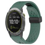 For Garmin Enduro 26mm Folding Buckle Hole Silicone Watch Band(Dark Green)