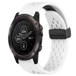 For Garmin Fenix 5X Plus 26mm Folding Buckle Hole Silicone Watch Band(White)