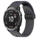 For Garmin Fenix 6X Pro 26mm Folding Buckle Hole Silicone Watch Band(Dark Gray)