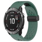 For Garmin Fenix 6X Pro 26mm Folding Buckle Hole Silicone Watch Band(Dark Green)