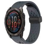 For Garmin Fenix 8 AMOLED 51mm Hole Folding Buckle 26mm Silicone Watch Band(Dark Gray)