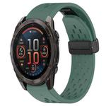 For Garmin Fenix 8 AMOLED 51mm Hole Folding Buckle 26mm Silicone Watch Band(Dark Green)