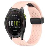 For Garmin Enduro 3 Hole Folding Buckle 26mm Silicone Watch Band(Pink)